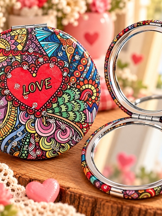 Accessories - Compact Pocket Mirror - Colorful Love Heart Design